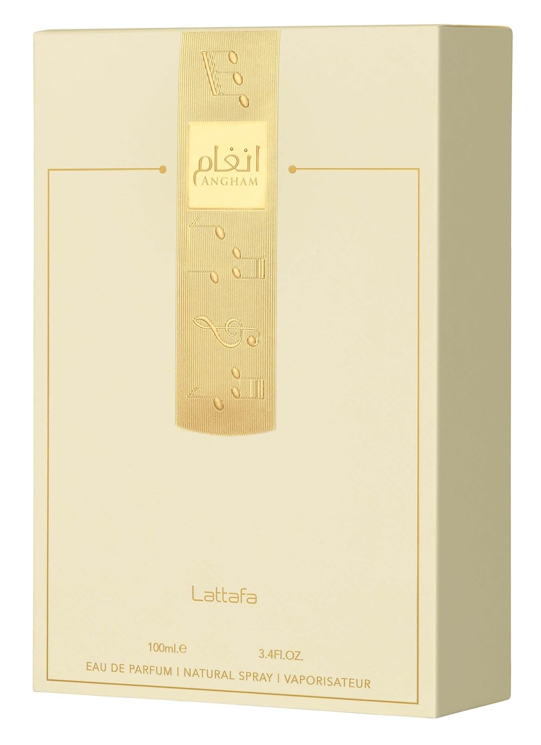 Lattafa Angham Eau de Parfum packaging box front – 3.4 fl oz / 100 ml