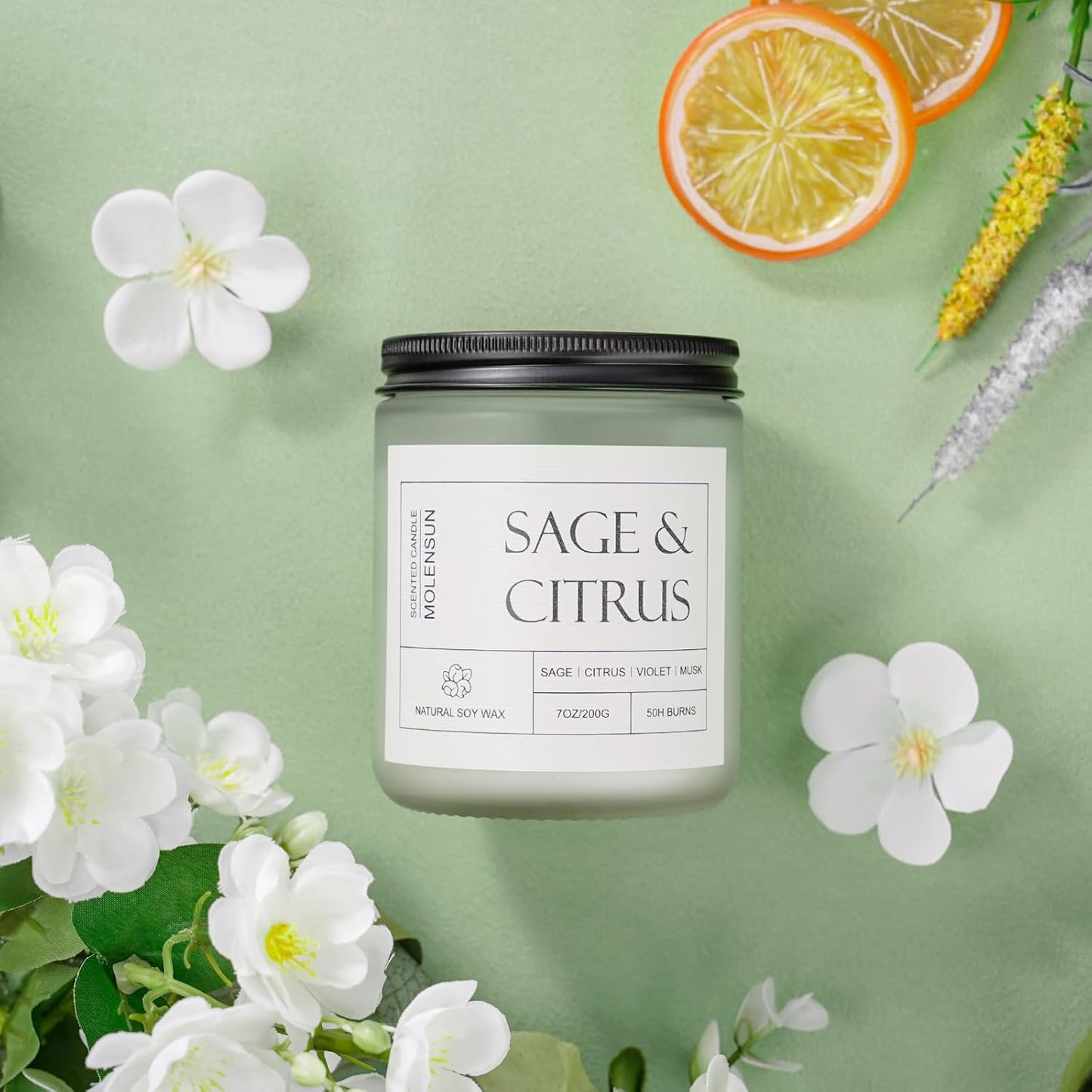Sage &Citrus Scented Candles, Mother's Day Gifts, Aromatherapy Jar Candle, 7 oz Long Lasting Candles, Soy Wax Candle Gift for Women