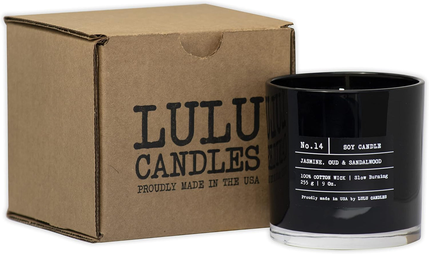 Lulu Candles | Jasmine, Oud & Sandalwood | Luxury Scented Soy Jar Candle | Hand Poured in The USA | Highly Scented & Long Lasting (9 Oz.)