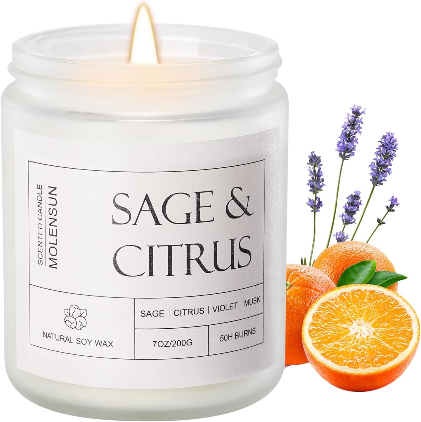 Sage &Citrus Scented Candles, Mother's Day Gifts, Aromatherapy Jar Candle, 7 oz Long Lasting Candles, Soy Wax Candle Gift for Women