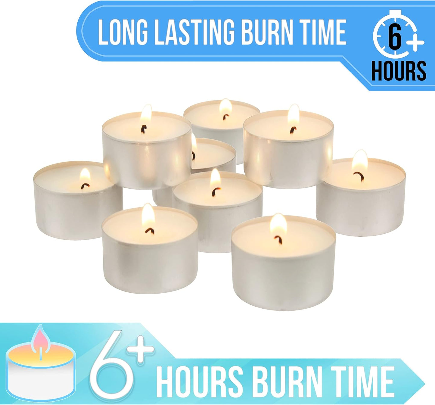 Stonebriar 100 Count White Unscented Smokeless Long Burning Tea Light Candles with 6-7 Hour Burn Time