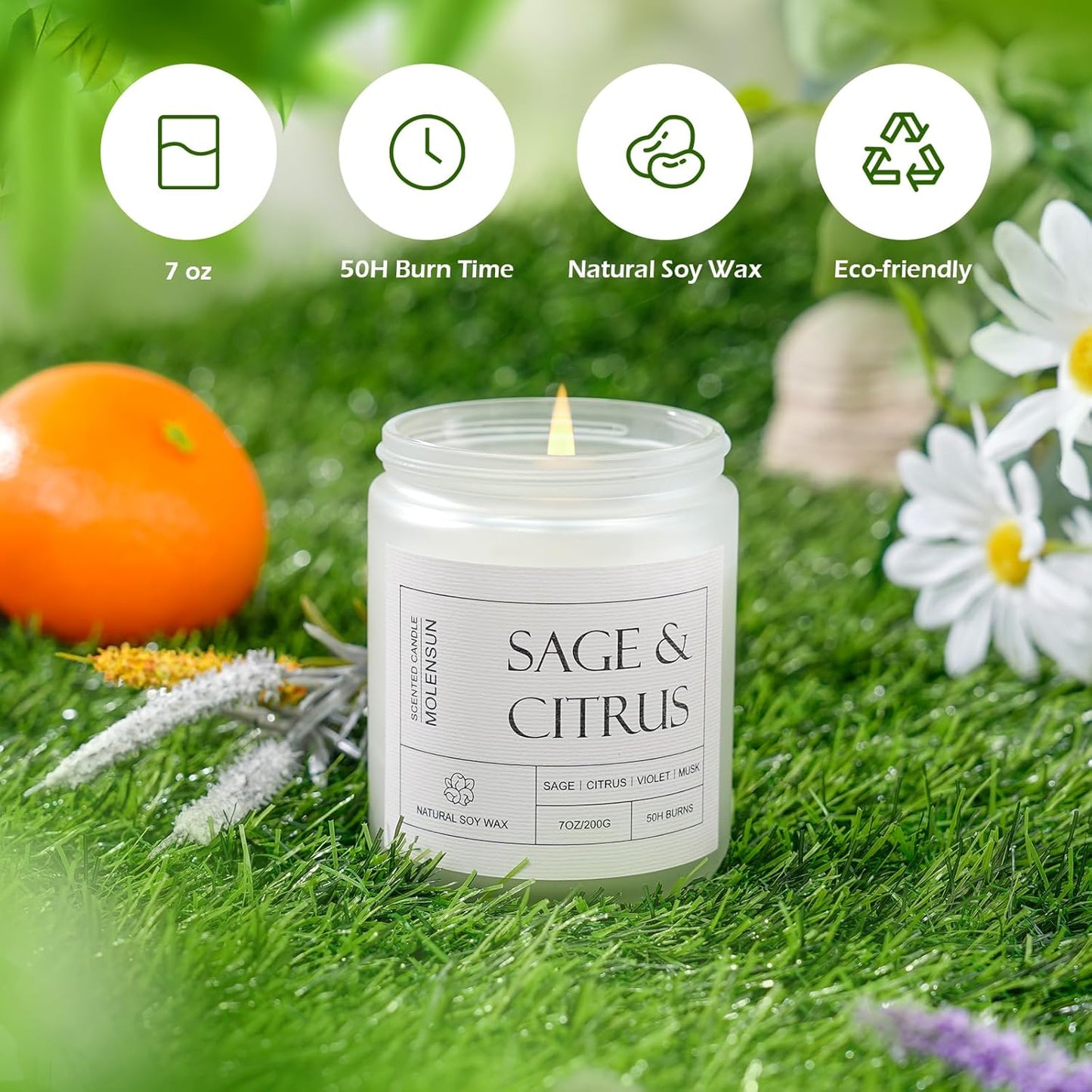 Sage &Citrus Scented Candles, Mother's Day Gifts, Aromatherapy Jar Candle, 7 oz Long Lasting Candles, Soy Wax Candle Gift for Women