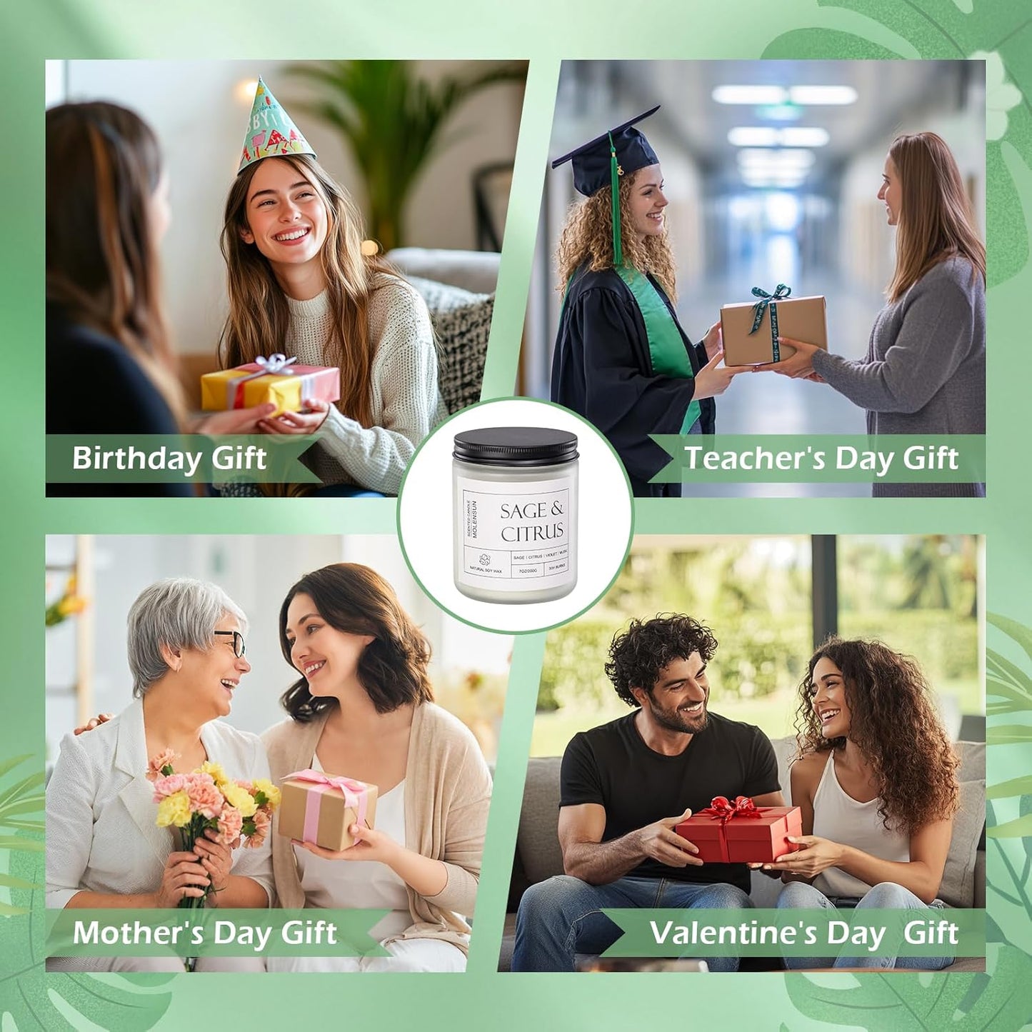 Sage &Citrus Scented Candles, Mother's Day Gifts, Aromatherapy Jar Candle, 7 oz Long Lasting Candles, Soy Wax Candle Gift for Women
