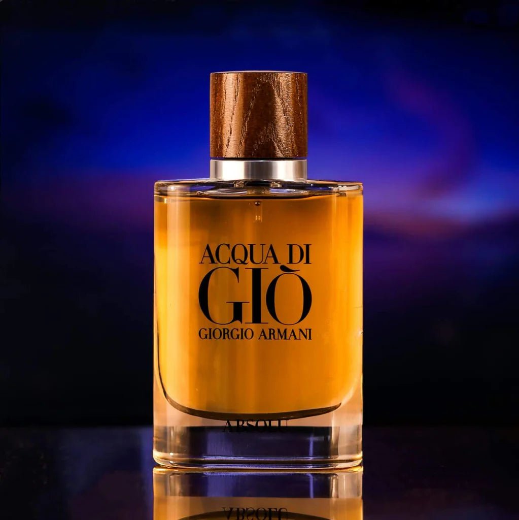 Acqua Di Gio Absolu perfume bottle on dark background
