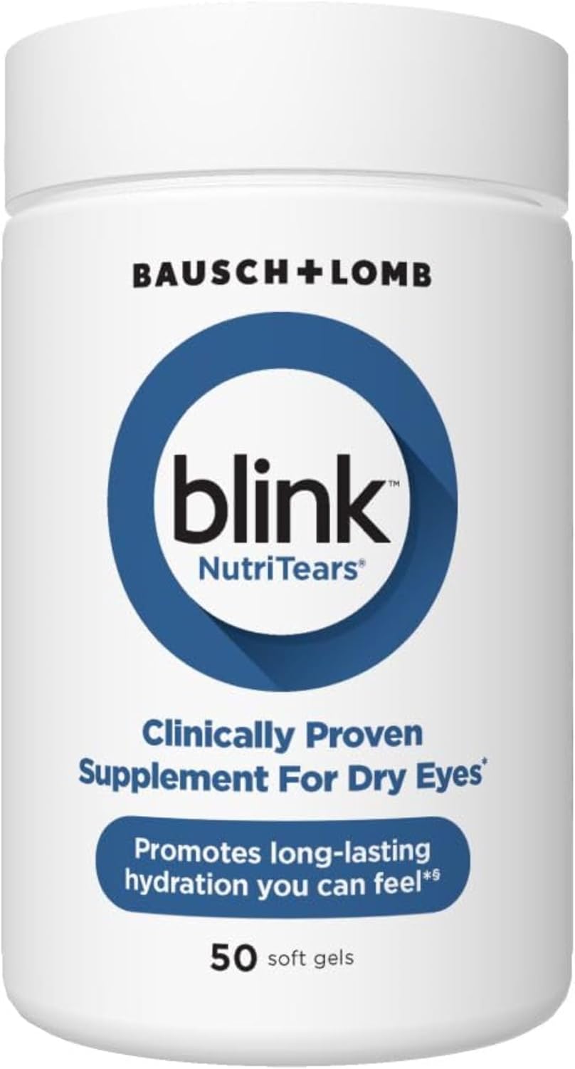Bausch + Lomb blink NutriTears supplement for dry eyes on a white background