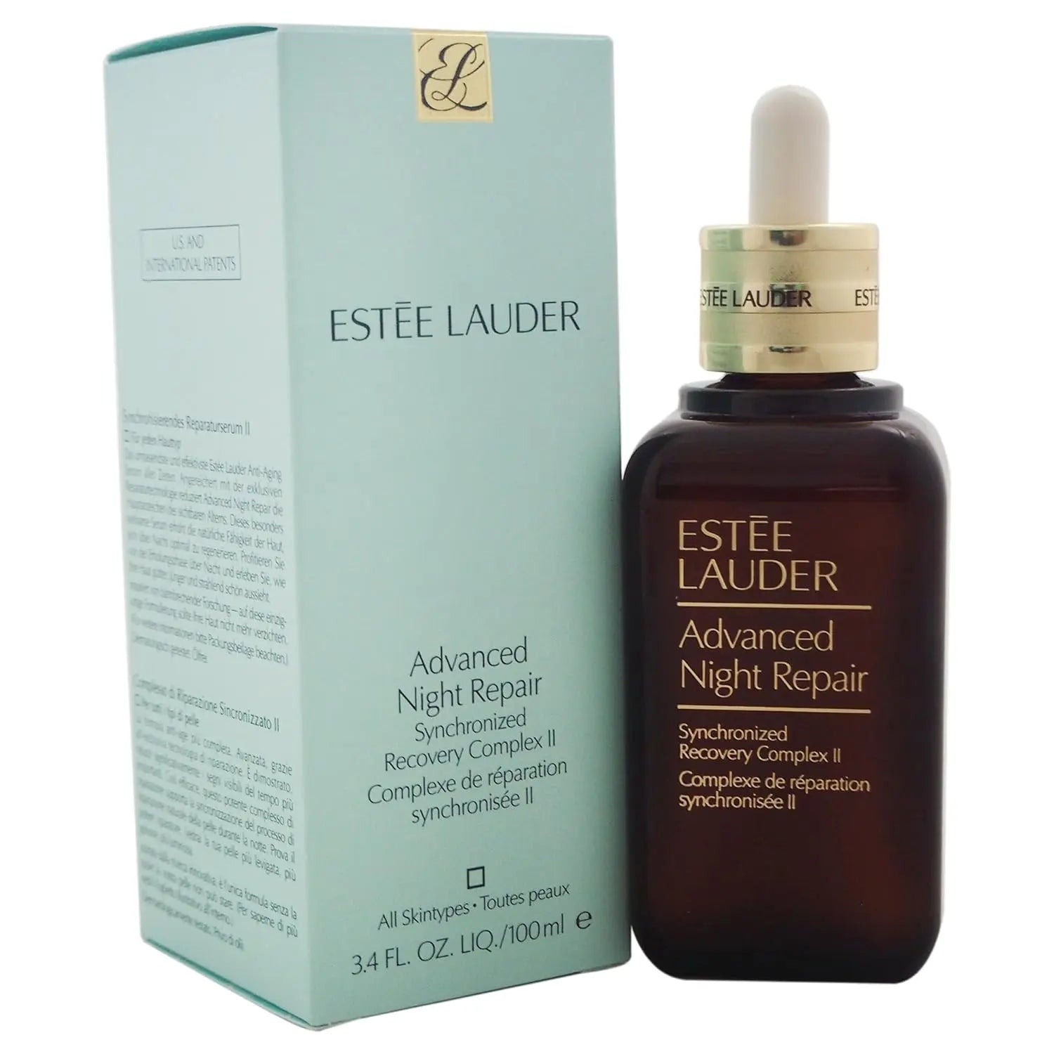 Estée Lauder Advanced Night Repair serum bottle and packaging on a white background