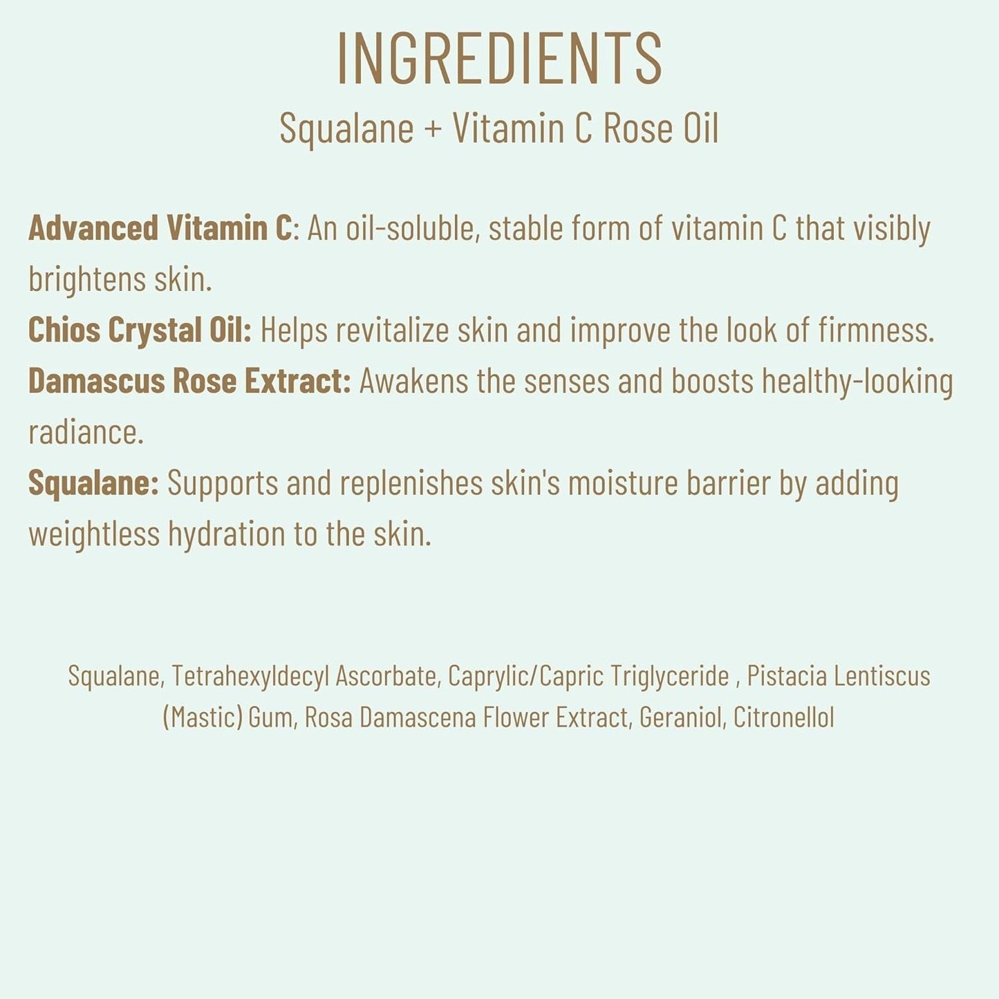 List of ingredients with descriptions on a white background