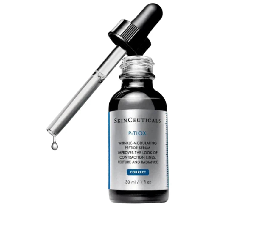 SkinCeuticals P-Teox skincare serum with dropper on a white background
