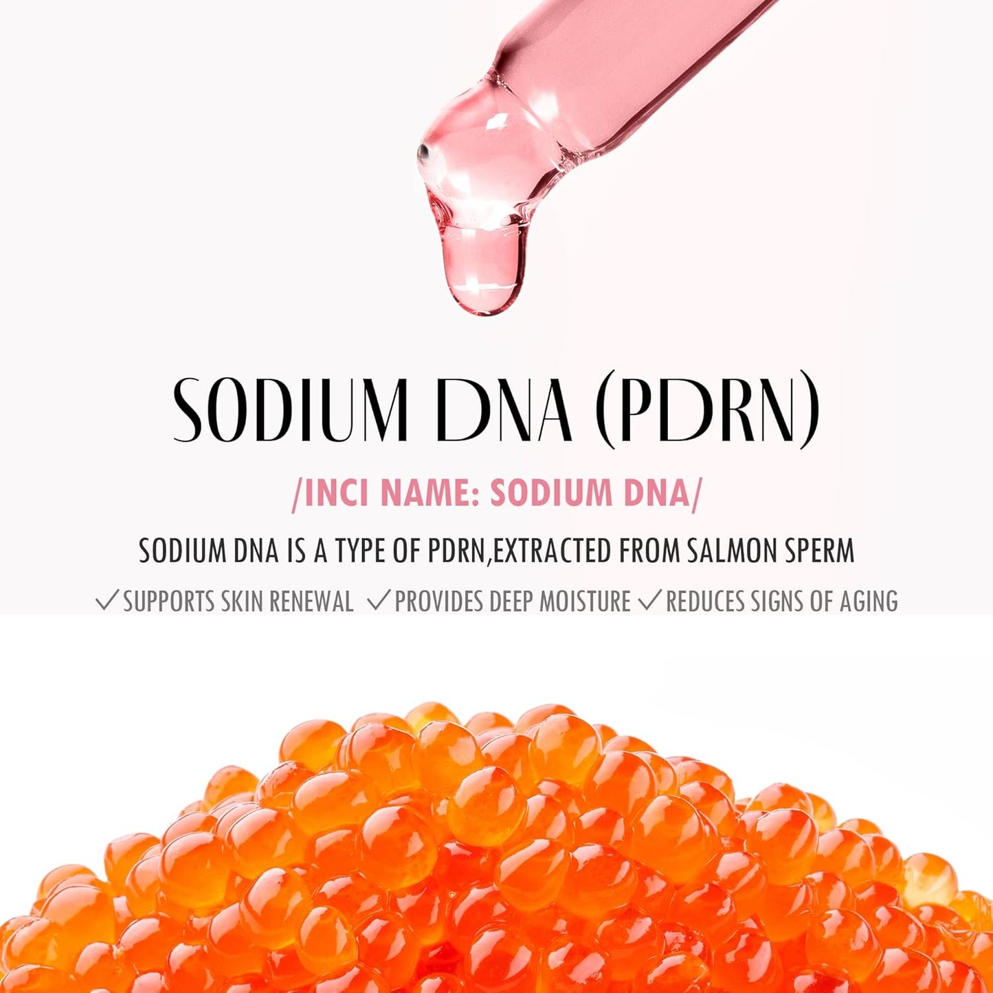Sodium DNA (PDRN) with salmon sperm caviar on a white background