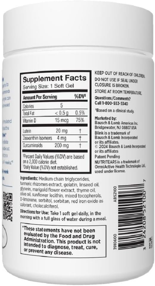 Supplement container with label showing 'Supplement Facts' and 'Ingredients' sections.
