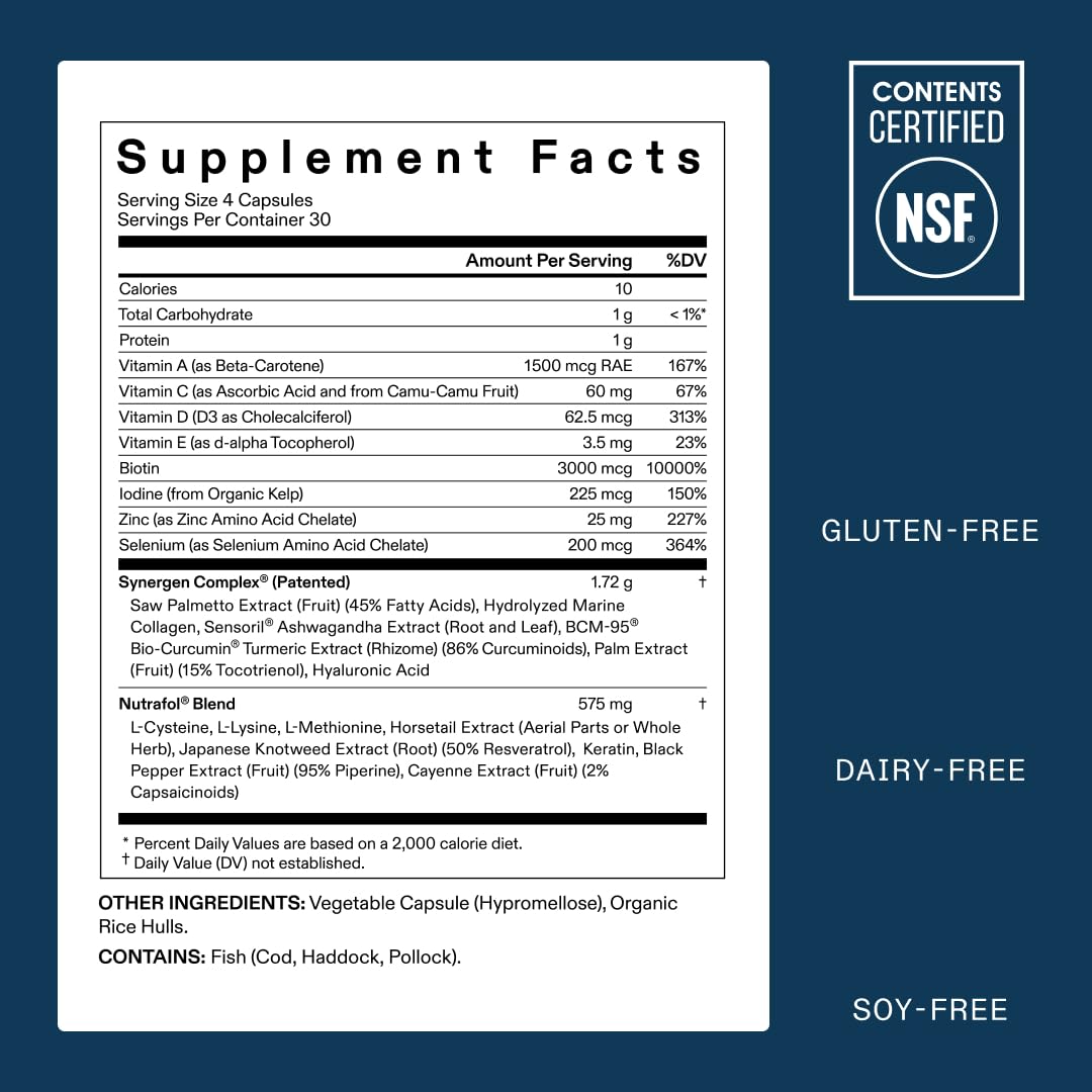 Supplement facts label with NSF certification logo on a blue background