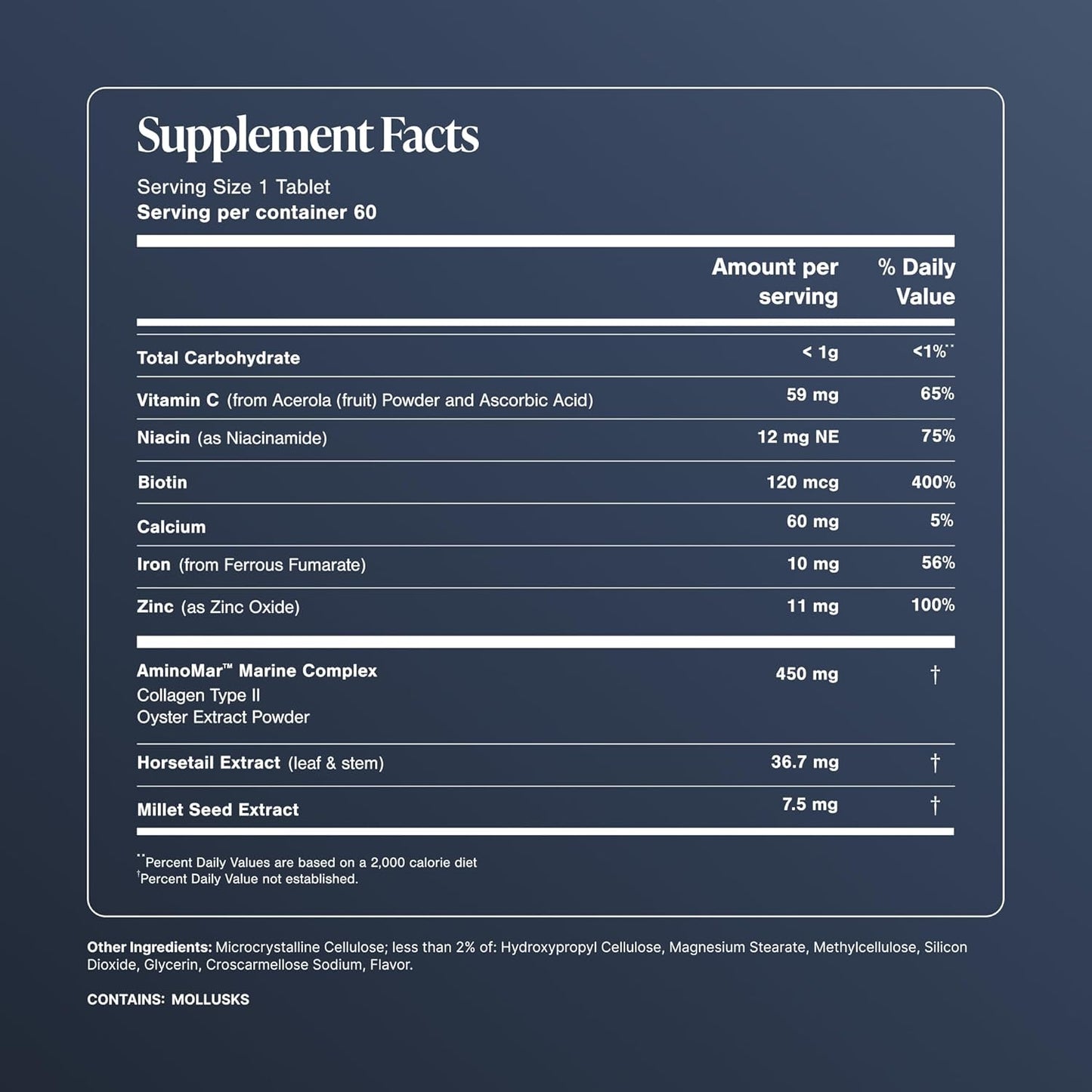 Supplement facts label with detailed nutritional information