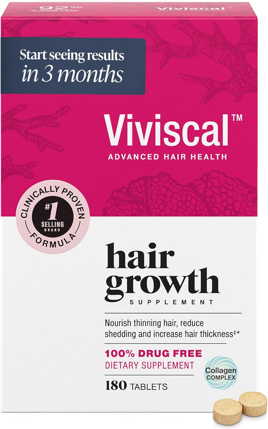 Viviscal hair growth supplement box with pink and white design