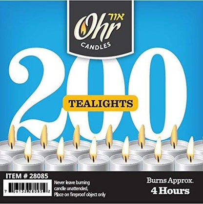 OHR CANDLES Tealight Candles - 200 Pack Bulk Tea Lights Candles - White Tealights Unscented - 4 Hour Burn Time