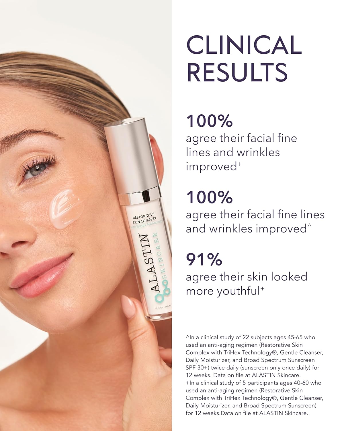 Alastin Restorative Skin Complex serum showing wrinkle and skin tone improvement