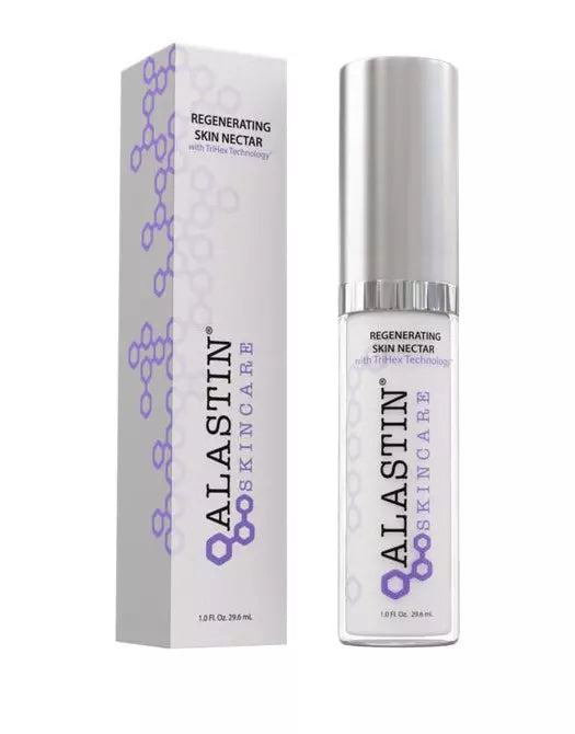 Alastin skincare regenerating skin nectar bottle and packaging on a white background