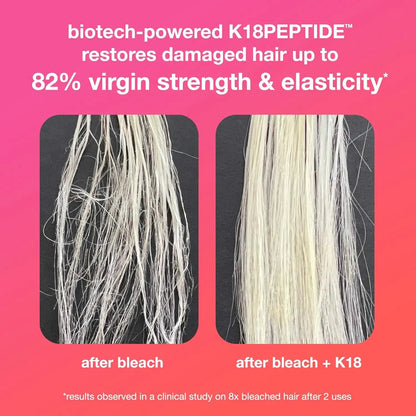 Before and after comparison of bleached hair with K18PEPTIDE 