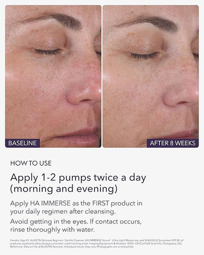 Before and after skin results from using Alastin HA Immerse Serum