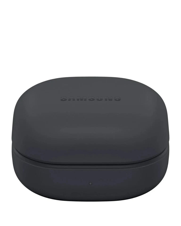 Black earbud case with 'Samsung' branding on a white background