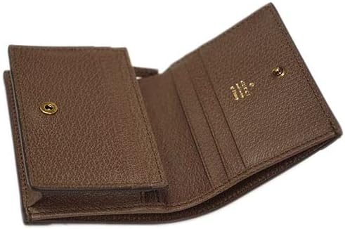 Brown leather wallet with gold accents on a white background