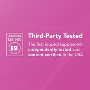 Certification label for third-party testing on a pink background