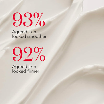 Close-up of smooth skin texture with text indicating skin improvement percentages.