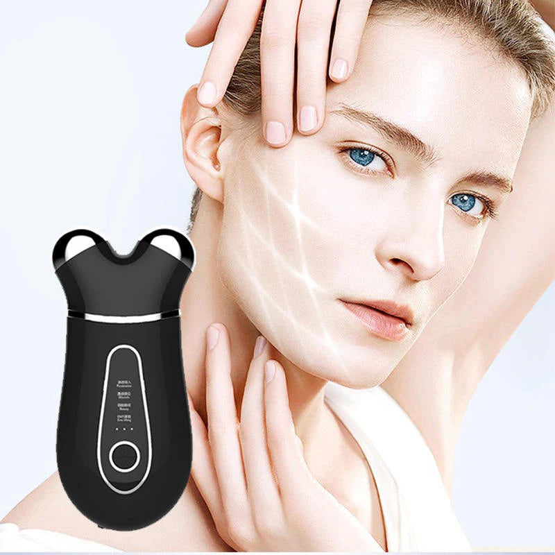 EMS Microcurrent Anti-Aging Facial Massager – USB Rechargeable Microcurrent Face Roller for Skin Tightening