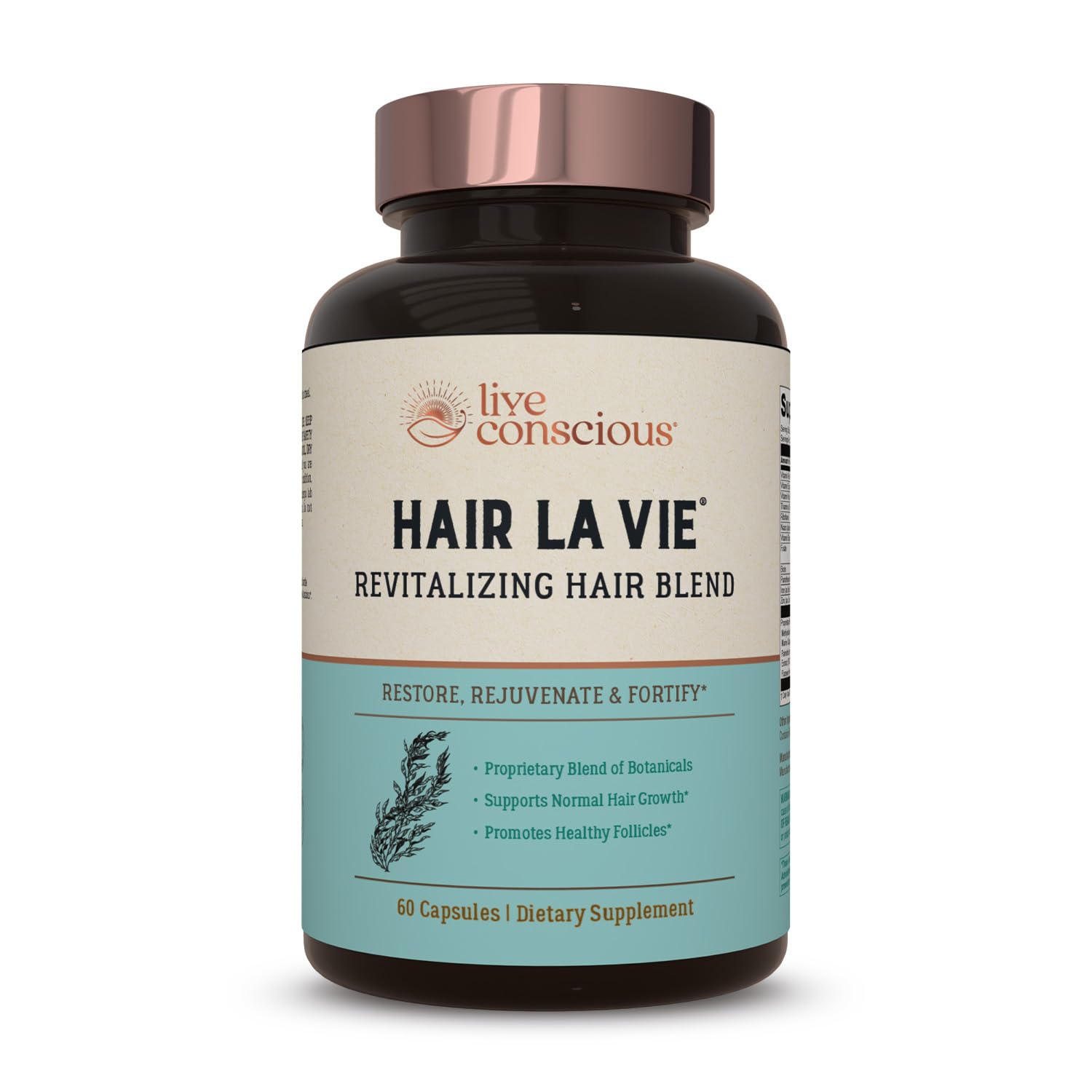 Hair La Vie revitalizing hair blend supplement bottle on a white background