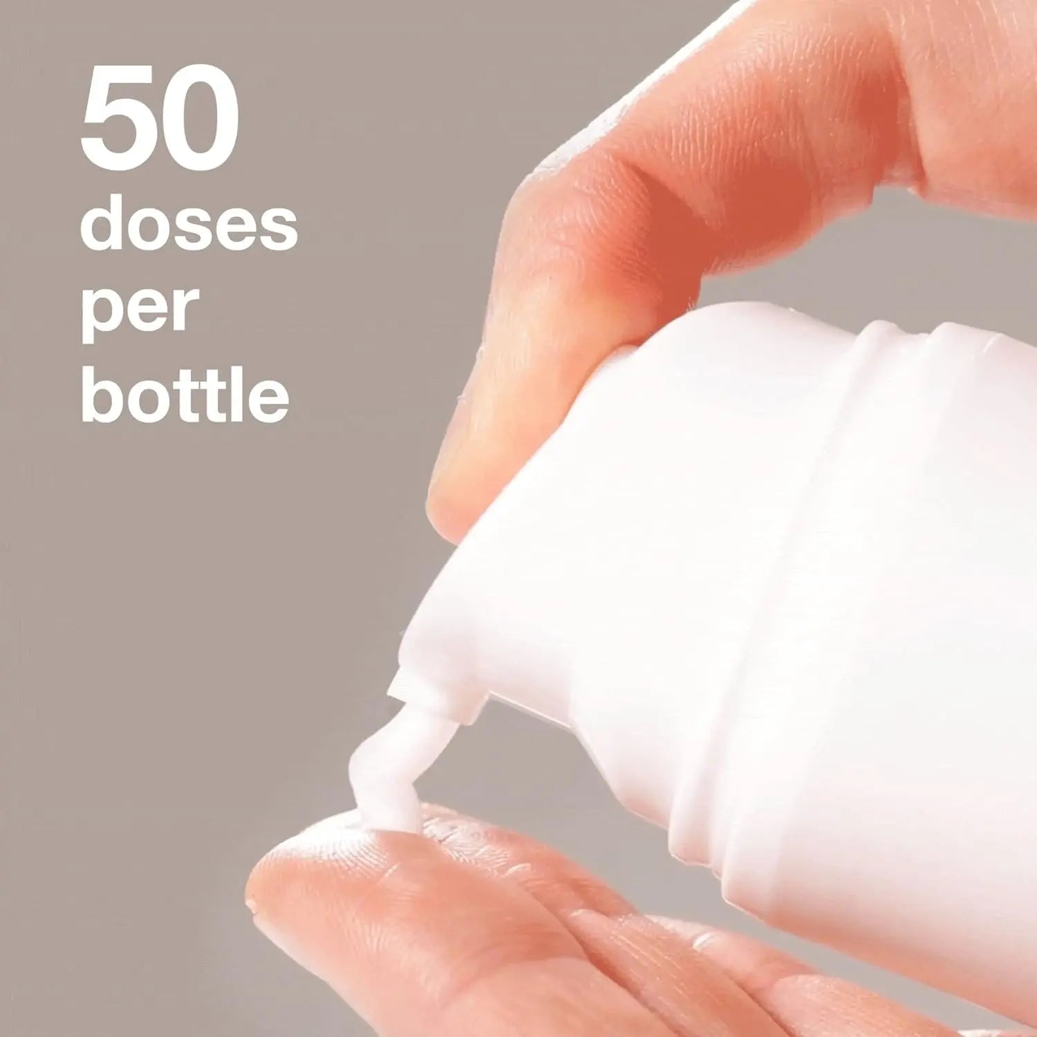 Hand applying cream with 50 doses per bottle