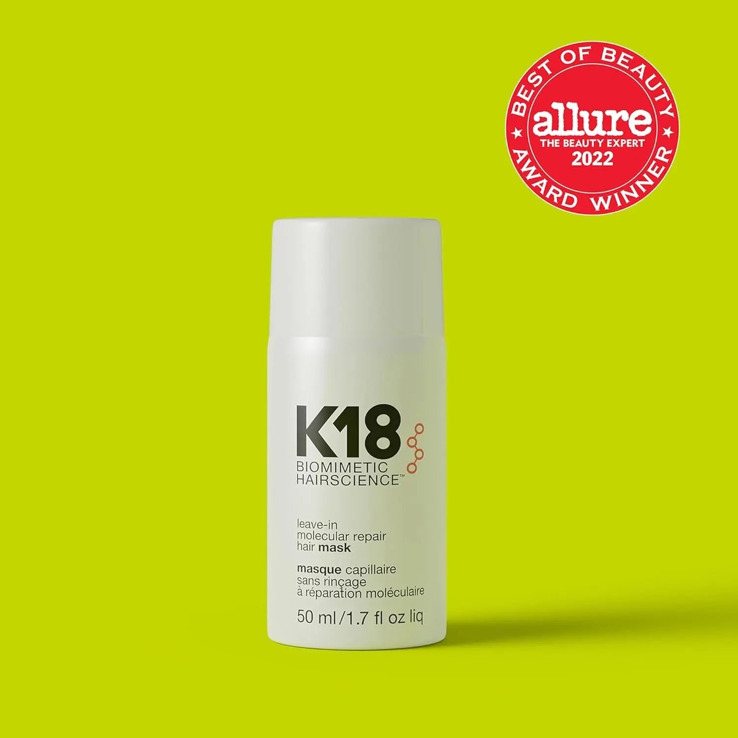 K18 hair mask bottle with Allure Best of Beauty Award 2022 badge 