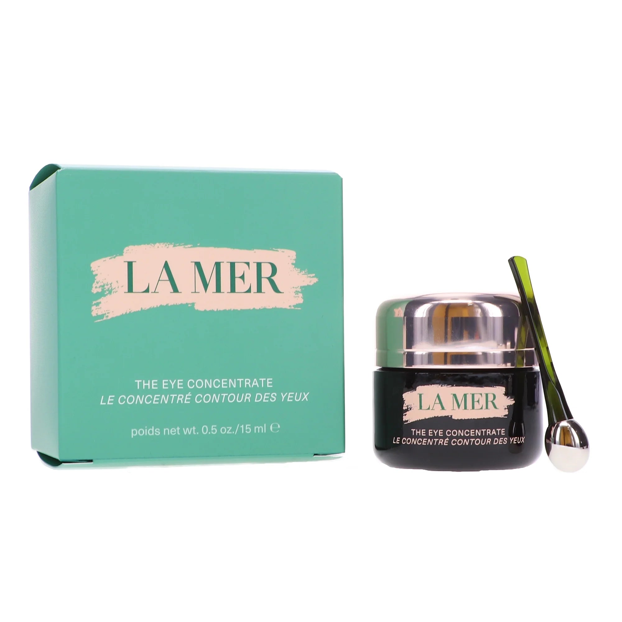 La Mer The Eye Concentrate Eye Treatment in packaging with applicator, 0.5 fl oz for under-eye care.