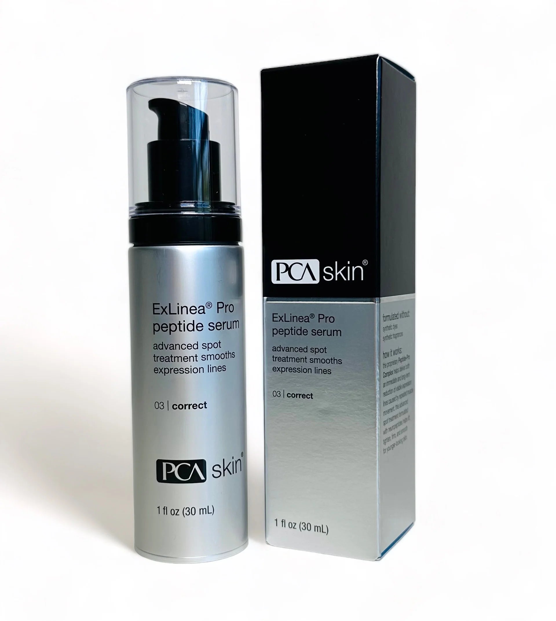 PCA Skin ExLinea Pro peptide serum with packaging on a white background