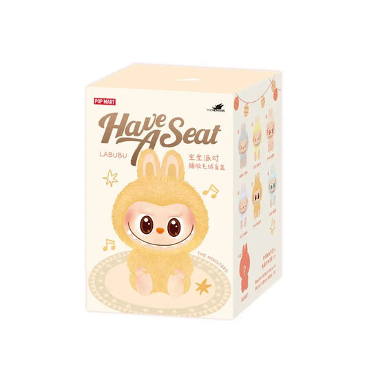 Product packaging with a cartoon character and text 'Have A Seat' on a white background