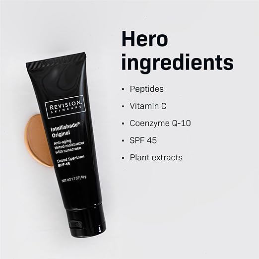 Revision Intellishade Original SPF 45 moisturizer tube upright on plain background