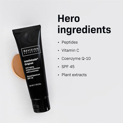 Revision Intellishade Original SPF 45 moisturizer tube upright on plain background