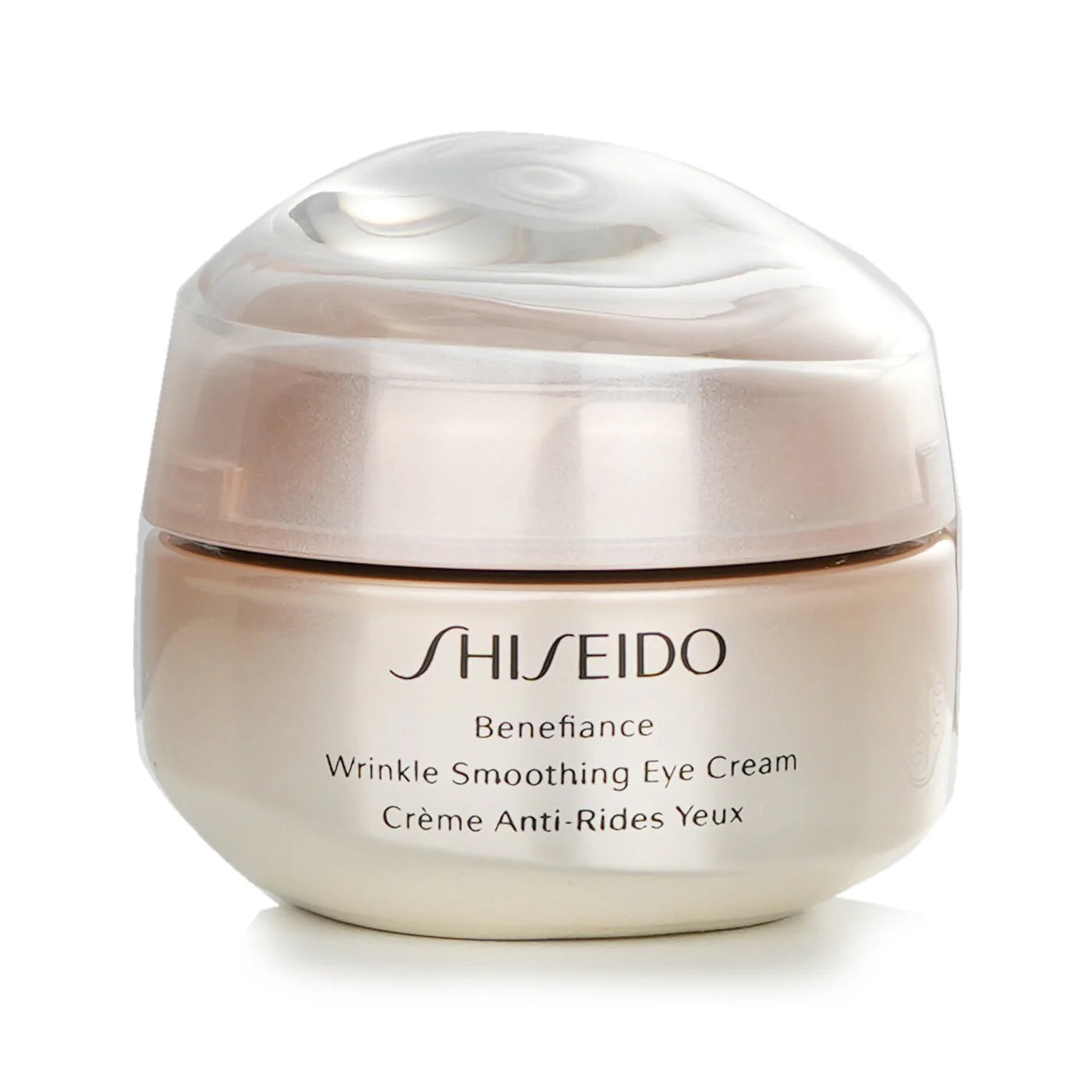 Shiseido Benefiance Wrinkle Smoothing Eye Cream jar on a white background