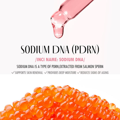 Sodium DNA (PDRN) with salmon sperm caviar on a white background