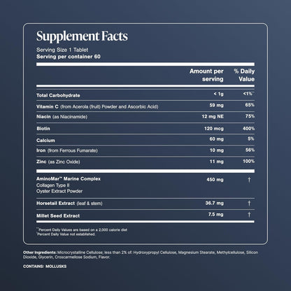 Supplement facts label with detailed nutritional information 