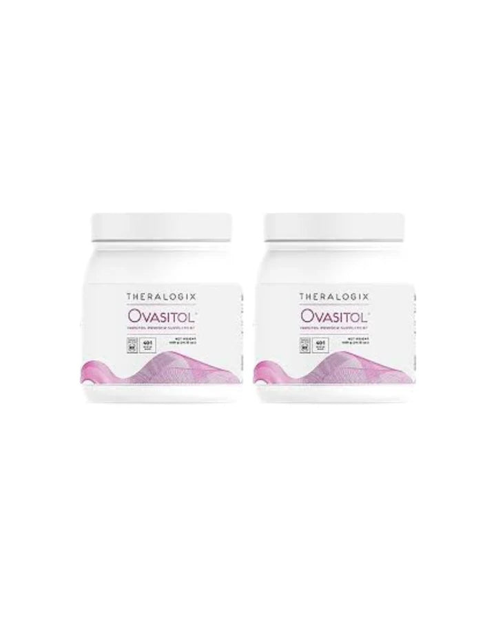 Two containers of Theralogix Ovasitol on a white background