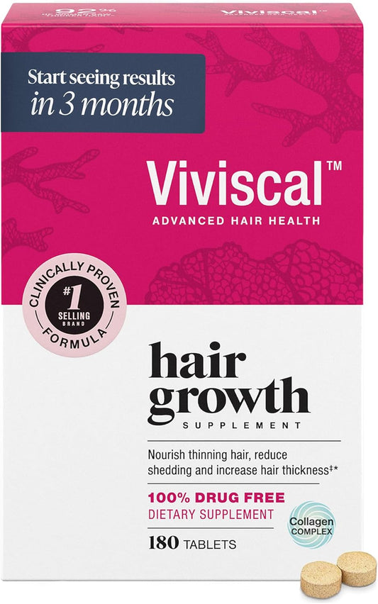 Viviscal hair growth supplement box with pink and white design